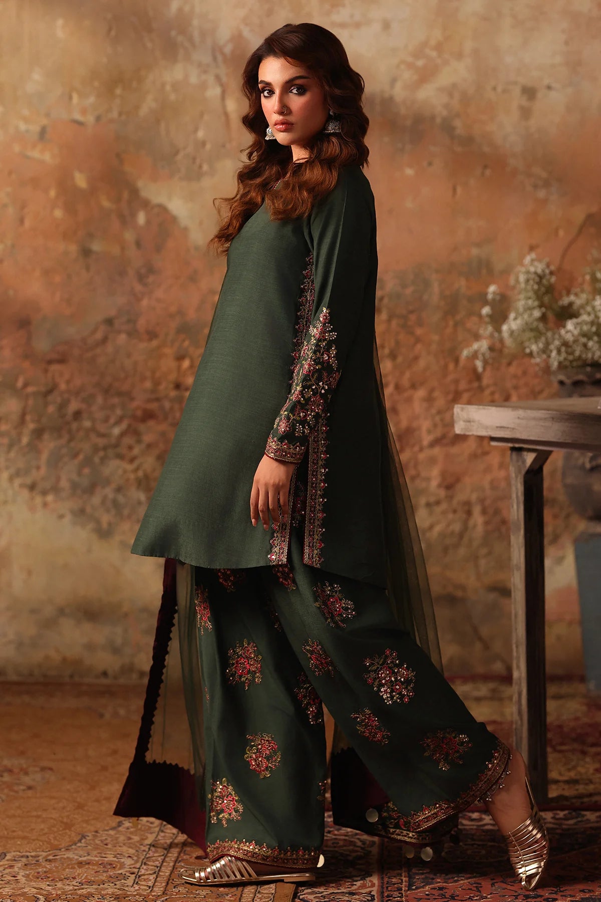 3-PC Embroidered Raw-Silk Suit CMA-5-079