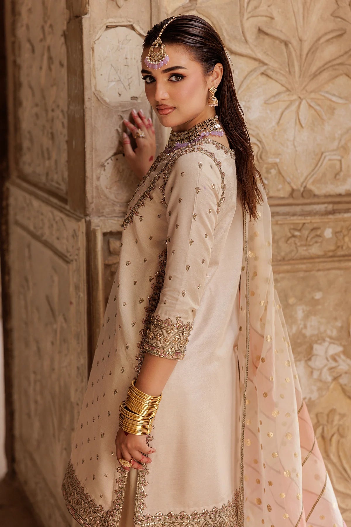 3-PC Embroidered Raw-Silk Suit CMA-5-038