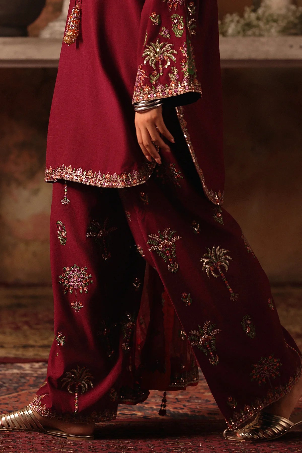 3-PC Embroidered Raw-Silk Suit CMA-5-068