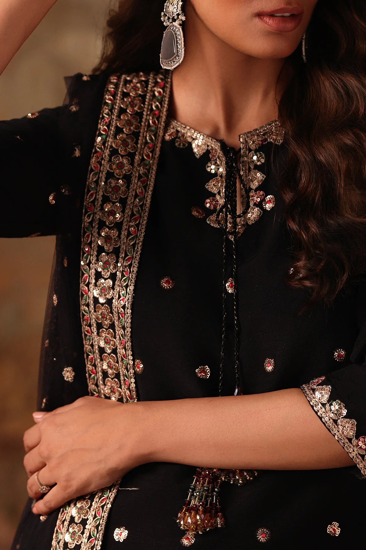 3-PC Embroidered Raw-Silk Suit CMA-5-078