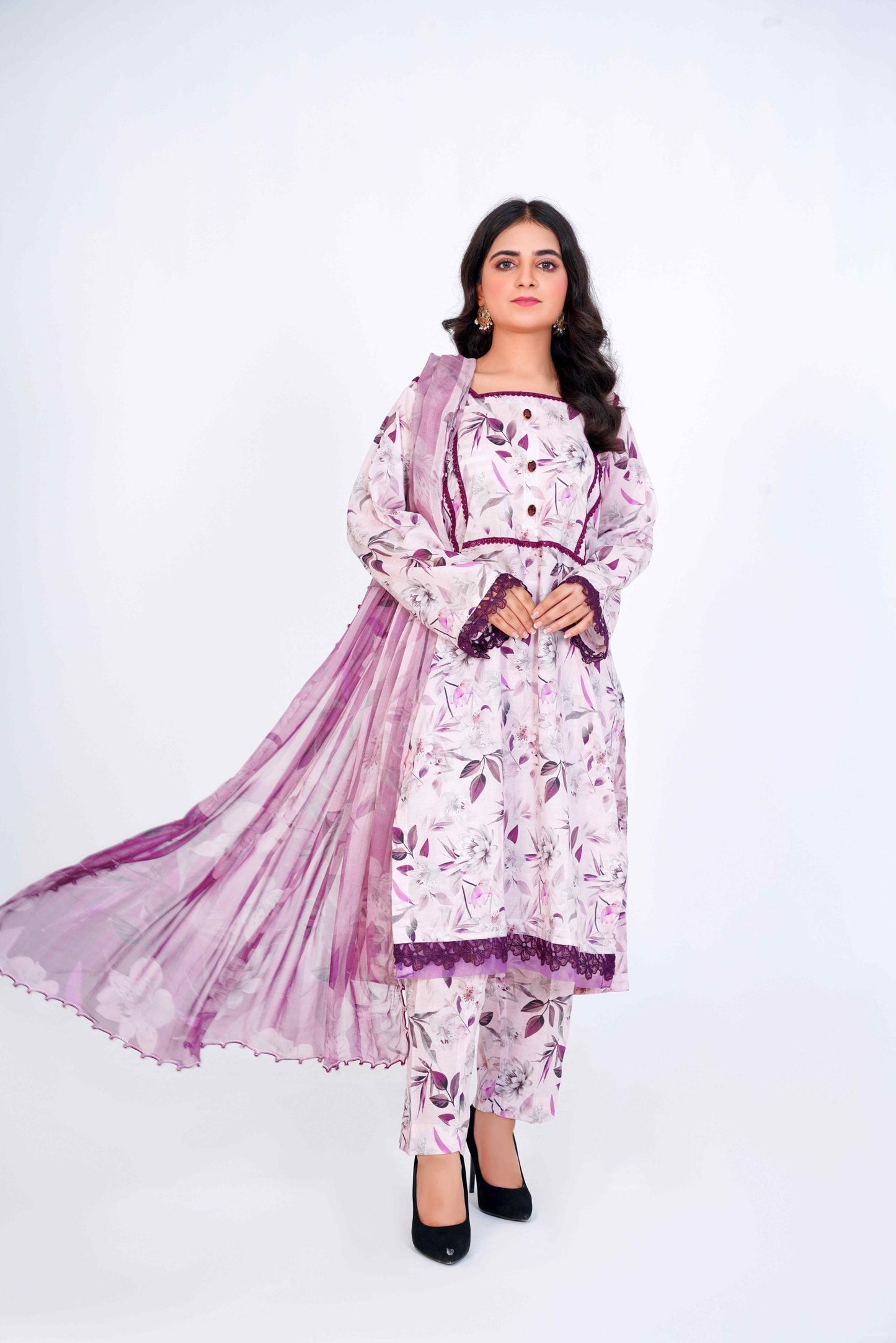 3pc stitch suit purple chiffon dupata