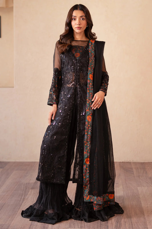 3-PC Embroidered Organza Shirt with Raw-Silk Sharara and Organza Dupatta CMA-4-03