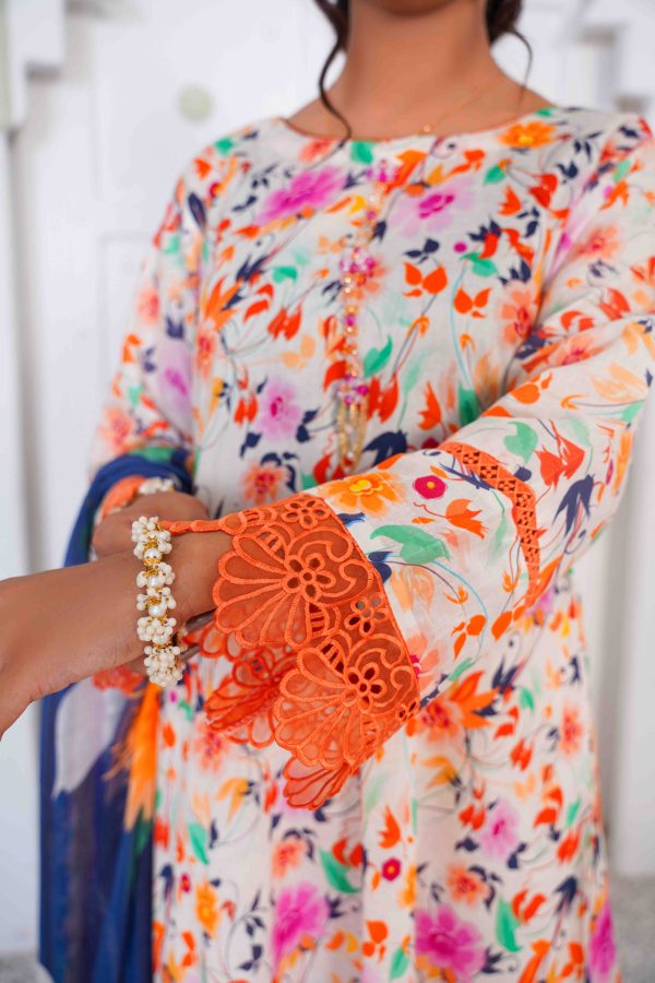 3pc stitch suit with pure chiffon dupata multi color