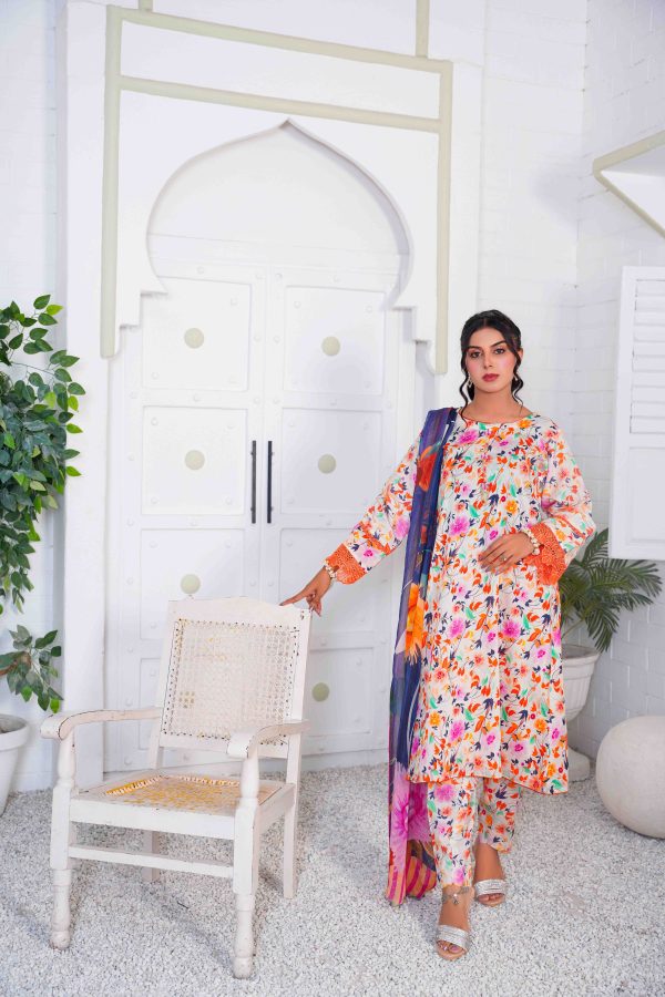 3pc stitch suit with pure chiffon dupata multi color