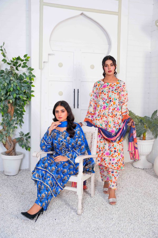 3pc stitch suit with pure chiffon dupata multi color