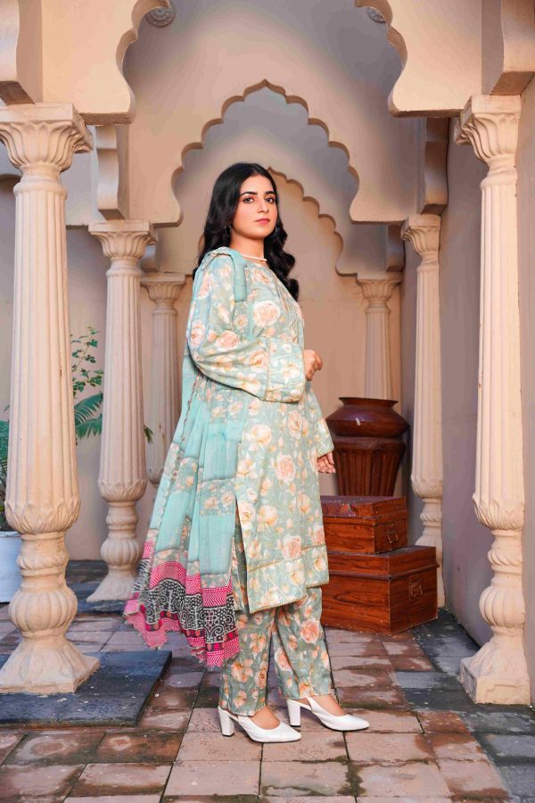 3pc printed stitch suit with chiffon dupata